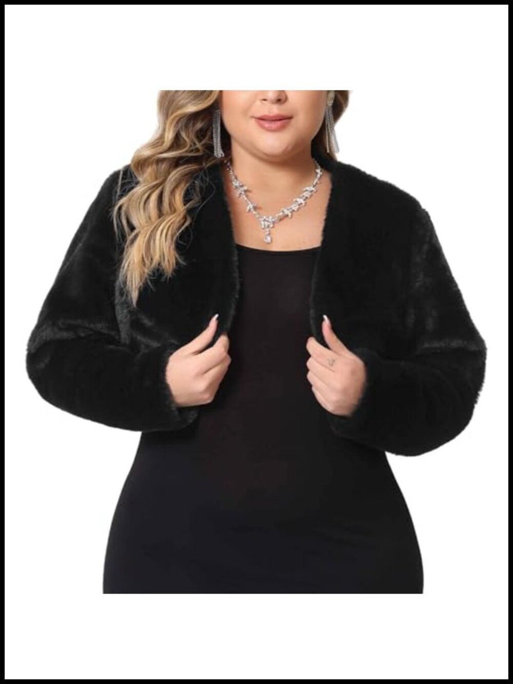 Plus Size Faux Fur Crop Bolero Jacket Open Front Long Sleeve